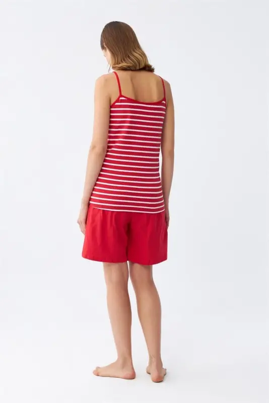 Akbeniz Kadın İp Askılı Pamuk Penye Şortlu Takım Kırmızı 3634 - 7