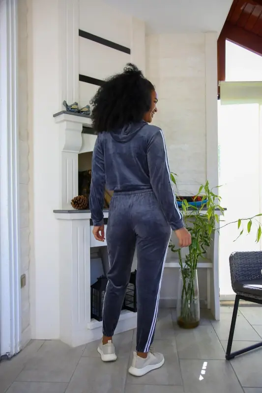 Akbeniz Kadın Kadife Kapşonlu Eşofman Takım 9054 - 4