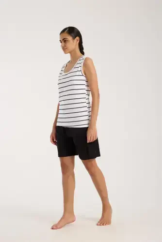 Akbeniz Kadın Kalın Askılı Beyaz Şortlu Pijama Takımı - 5