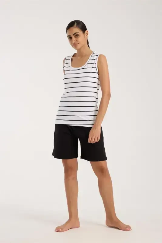 Akbeniz Kadın Kalın Askılı Beyaz Şortlu Pijama Takımı - 7