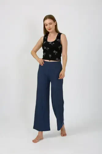 Akbeniz Kadın Kalın Askılı Body Bol Paça Pantolon 2`li Takım Siyah 4221 - Modazone (1)