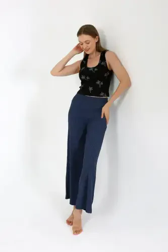 Akbeniz Kadın Kalın Askılı Body Bol Paça Pantolon 2`li Takım Siyah 4221 - Modazone (1)