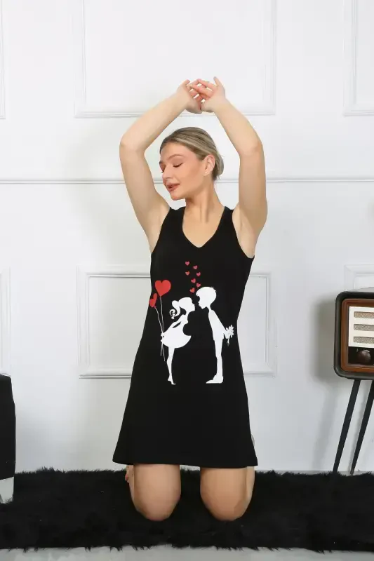 Akbeniz Kadın Kalın Askılı Penye Diz Üstü Siyah Gecelik 11310 - 5