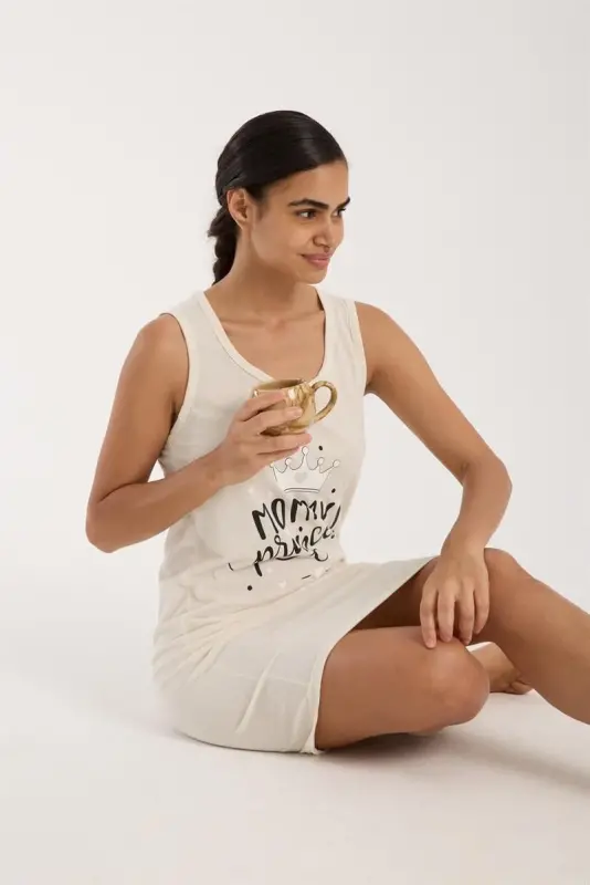 Akbeniz Kadın Kalın Askılı Penye Gecelik Ekru - 4