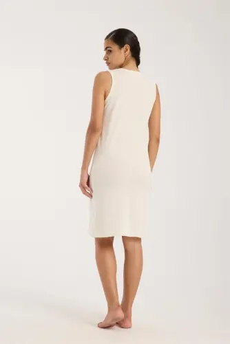 Akbeniz Kadın Kalın Askılı Penye Gecelik Ekru - 5