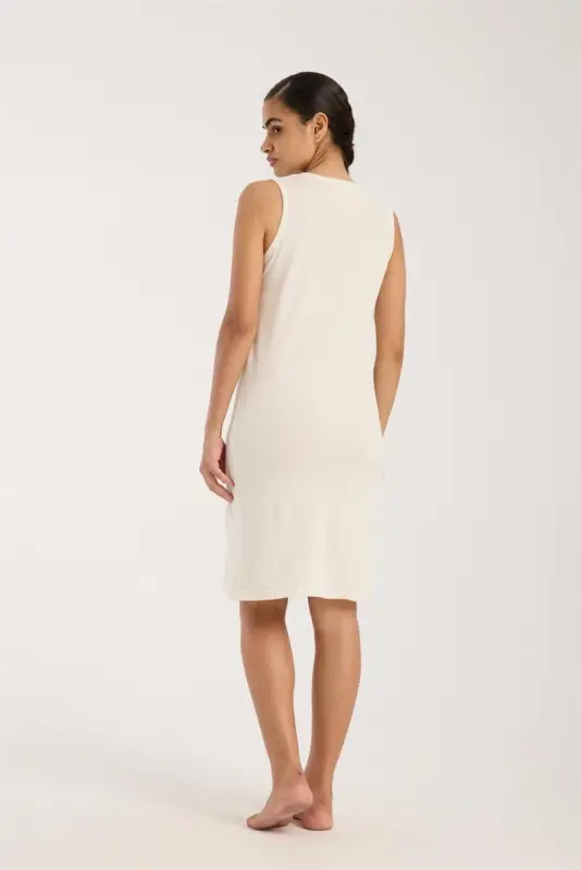 Akbeniz Kadın Kalın Askılı Penye Gecelik Ekru - 5