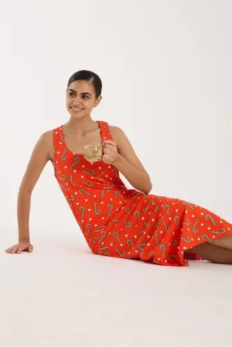 Akbeniz Kadın Kalın Askılı Yırtmaçlı Uzun Turuncu Gecelik - 6