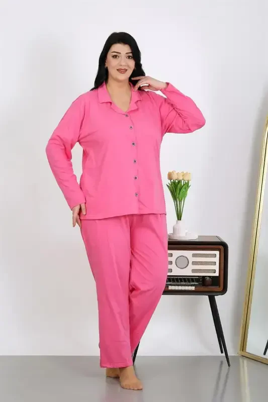 Akbeniz Kadın Katta Hajmli Paxta Cho'ntakli Tugmali Pushti Pijama To'plami 202504 - 4