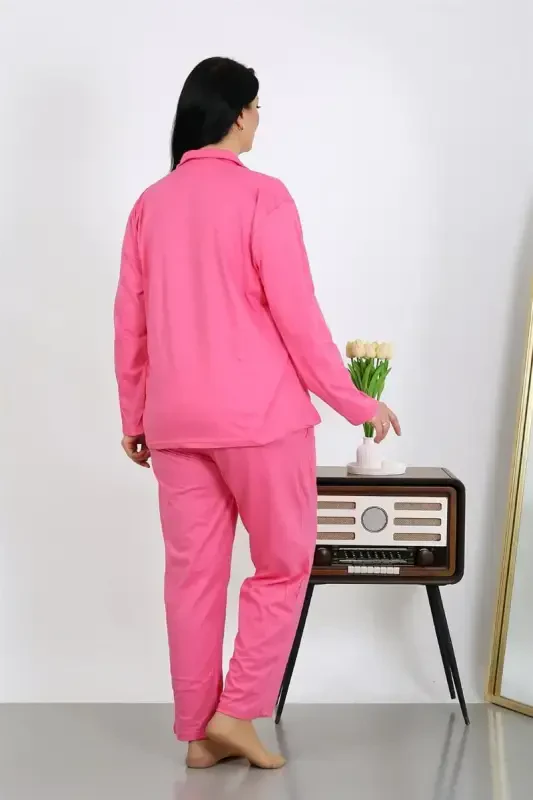 Akbeniz Kadın Katta Hajmli Paxta Cho'ntakli Tugmali Pushti Pijama To'plami 202504 - 6