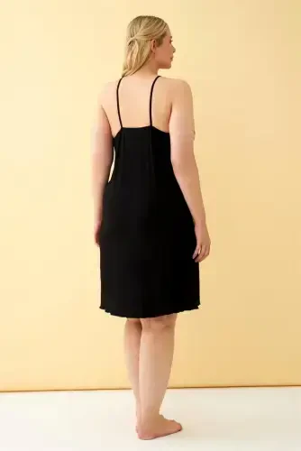 Akbeniz Kadın Katta O'lchamli Qora Gul Naqshli Kamarli Tunika - 4