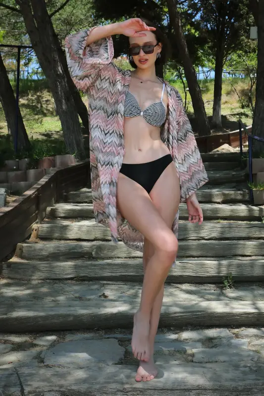Akbeniz Kadın Kimono Pareo Plaj Elbisesi Sütlü Kahve 38040 - 4