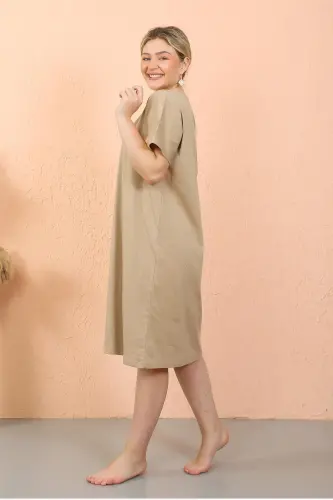 Akbeniz Kadın Kısa Kol Diz Altı Over Size Vizon Ev Elbisesi - Geceliği 93410 - 7