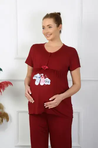 Akbeniz Kadın Kısa Kol Hamile Lohusa Pijama Takımı Bordo 45210 