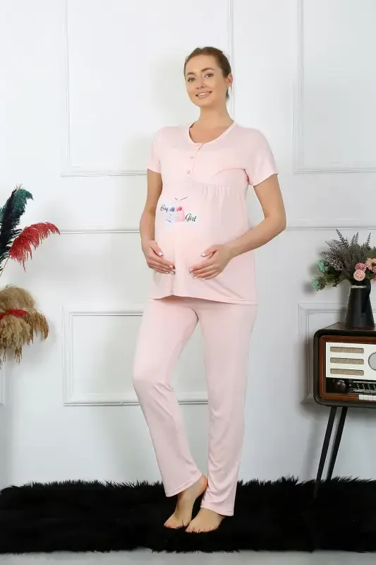 Akbeniz Kadın Kısa Kol Hamile Lohusa Pijama Takımı Pudra 45210 - 1