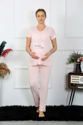 Akbeniz Kadın Kısa Kol Hamile Lohusa Pijama Takımı Pudra 45210 - 3
