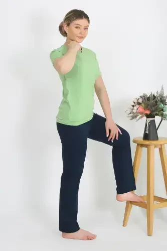 Akbeniz Kadın Kısa Kol Pamuk Penye Pijama Takım Fıstık Yeşili 4215 - 2