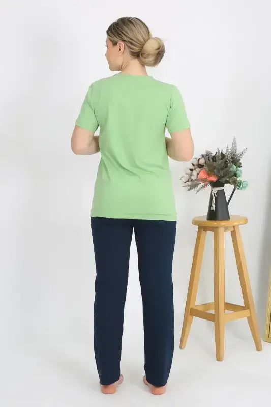 Akbeniz Kadın Kısa Kol Pamuk Penye Pijama Takım Fıstık Yeşili 4215 - 3