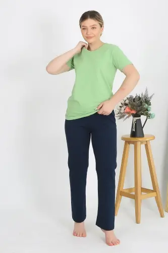 Akbeniz Kadın Kısa Kol Pamuk Penye Pijama Takım Fıstık Yeşili 4215 - 1