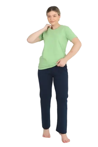 Akbeniz Kadın Kısa Kol Pamuk Penye Pijama Takım Fıstık Yeşili 4215 - 8