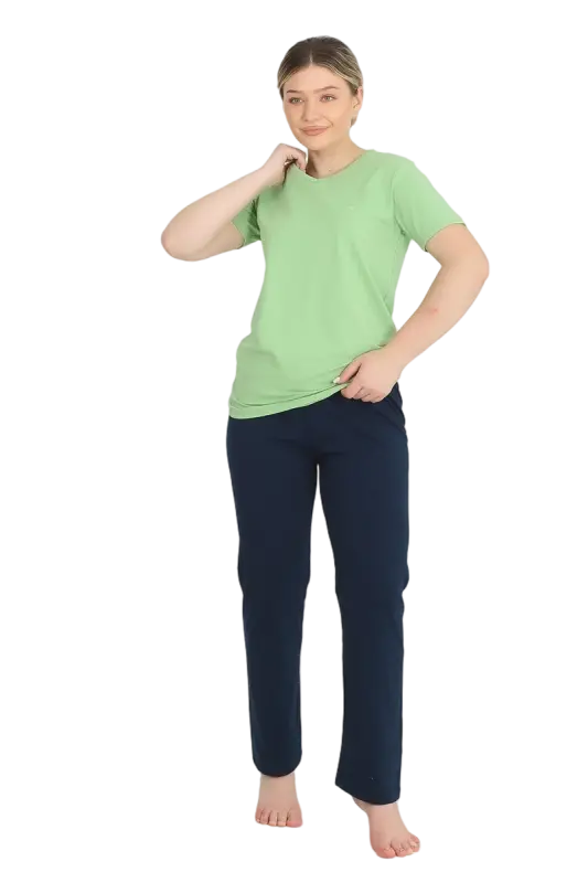 Akbeniz Kadın Kısa Kol Pamuk Penye Pijama Takım Fıstık Yeşili 4215 - 8