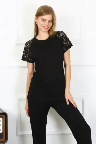 Akbeniz Kadın Kolu Dantelli Penye Pijama Takım 4147 - 5
