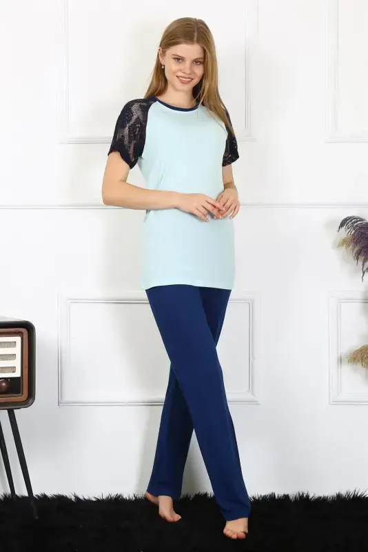 Akbeniz Kadın Kolu Dantelli Penye Pijama Takım 4148 - 4