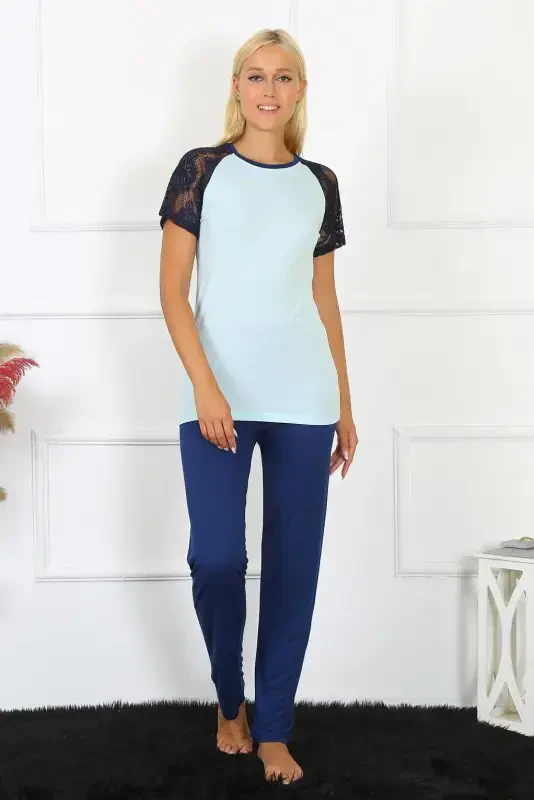 Akbeniz Kadın Kolu Dantelli Penye Pijama Takım 4148 - 5