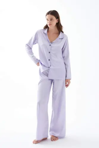 Kadın Lila Oversize Saten Pijama Takımı - 3