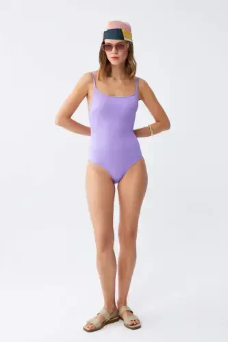 Akbeniz Kadın Lila Minimal Askılı Tek Parça Mayo - BÜYÜKBEDENIZ (1)
