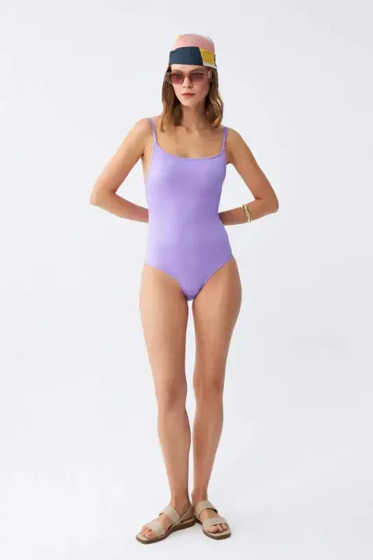 Akbeniz Kadın Lila Minimal Askılı Tek Parça Mayo - 2