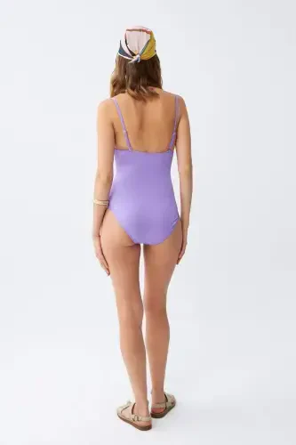 Akbeniz Kadın Lila Minimal Askılı Tek Parça Mayo - 6