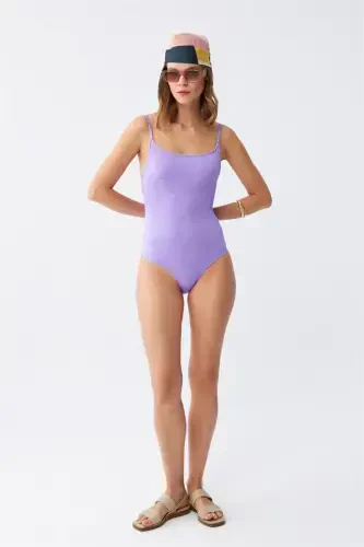 Akbeniz Kadın Lila Minimal Askılı Tek Parça Mayo - AKBENIZ (1)