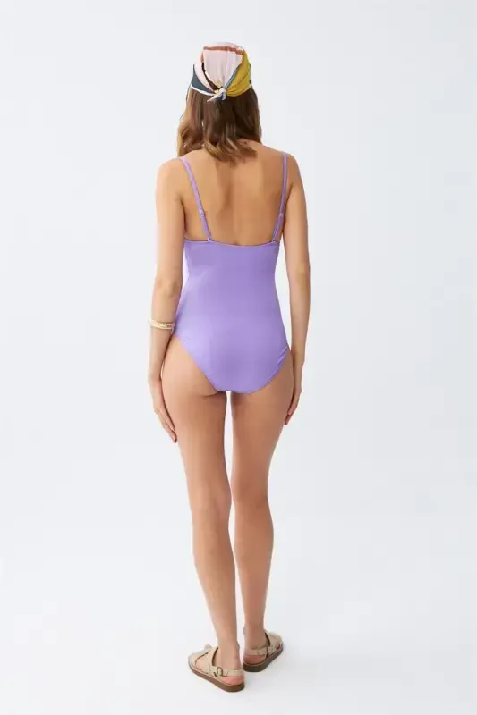 Akbeniz Kadın Lila Minimal Askılı Tek Parça Mayo - 6