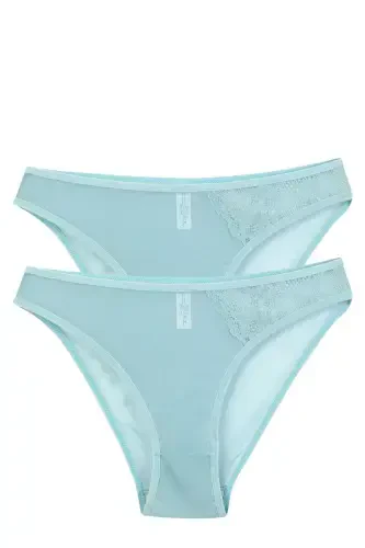 Akbeniz Kadın Mavi Dantel Detaylı Transparan 2'li Slip - 1