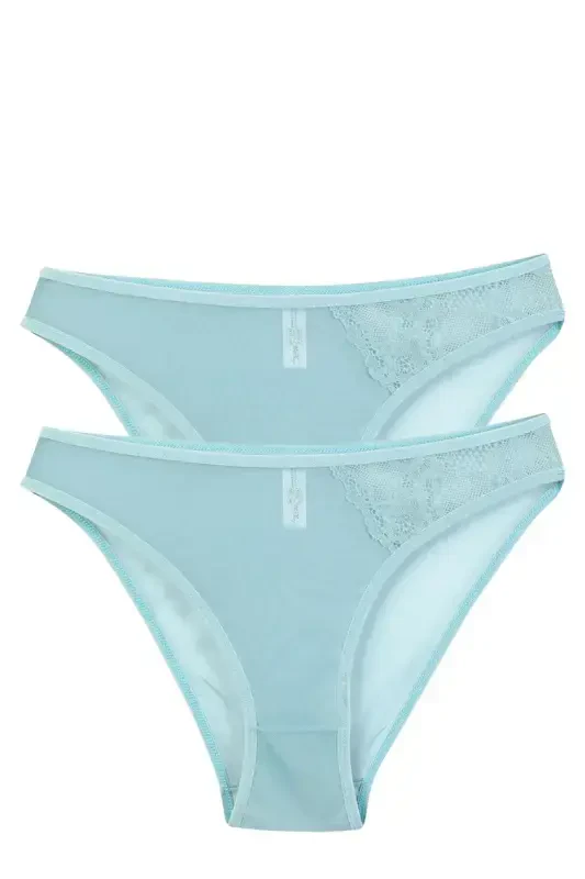 Akbeniz Kadın Mavi Dantel Detaylı Transparan 2'li Slip - 1