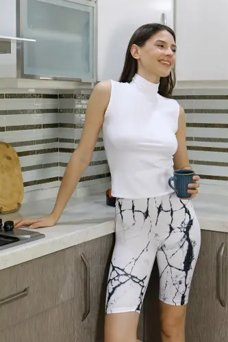 Akbeniz Kadın Micro Desenli Dizüstü Tayt Beyaz 5922 - 3