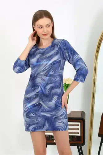 Akbeniz Kadın Micro Kumaş Mini Parlak Elbise 7420 Mavi - AKBENIZ (1)