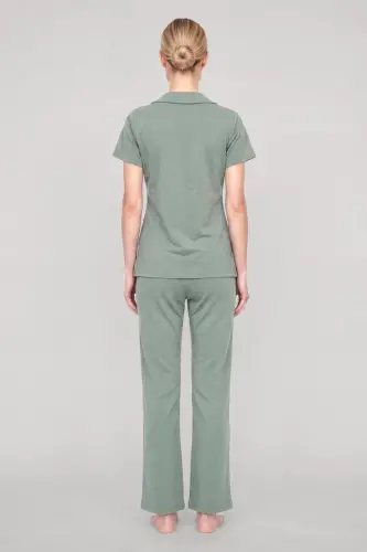 Akbeniz Kadın Mint Yeşili Klasik Gömlek Yaka Pijama Takımı - 4
