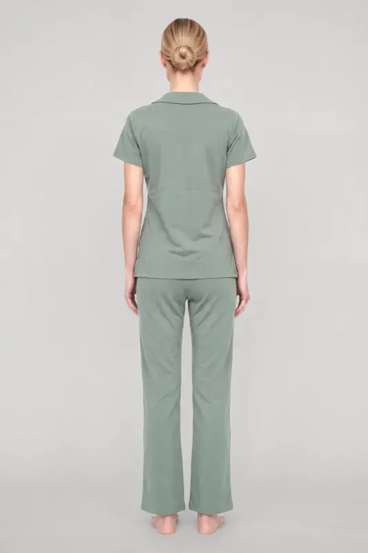 Akbeniz Kadın Mint Yeşili Klasik Gömlek Yaka Pijama Takımı - 4