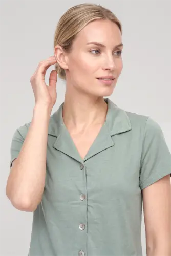 Akbeniz Women's Mint Green Classic Shirt Collar Pajama Set - 3