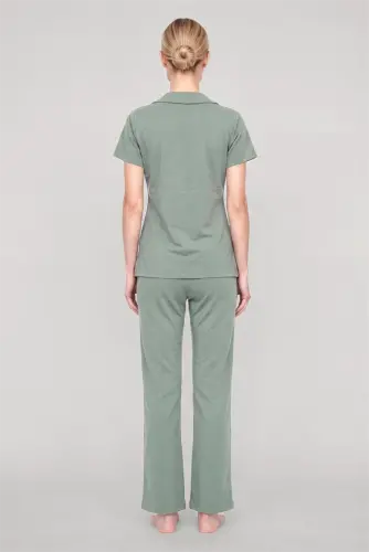 Akbeniz Women's Mint Green Classic Shirt Collar Pajama Set - 5