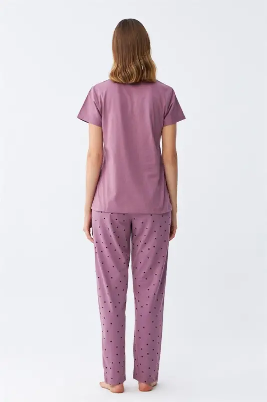 Akbeniz Kadın Mor Yıldız Desenli Penye Kısa Kol Pijama Takımı - 6