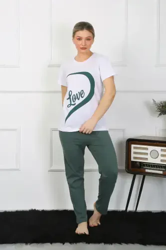 Akbeniz Kadın Pamuk Penye Sevgili Kombini Pijama Takımı Beyaz 50127 Tek Takım Fiyatıdır - 2