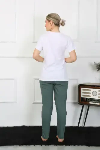 Akbeniz Kadın Pamuk Penye Sevgili Kombini Pijama Takımı Beyaz 50127 Tek Takım Fiyatıdır - 5