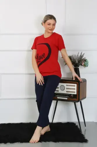 Akbeniz Kadın Pamuk Penye Sevgili Kombini Pijama Takımı Kırmızı 50128 Tek Takım Fiyatıdır - AKBENIZ (1)