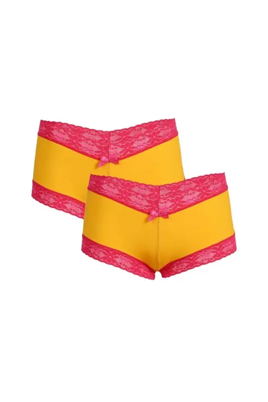 Akbeniz Kadın Pamuklu 2li Boxer Sarı 40265 - 1