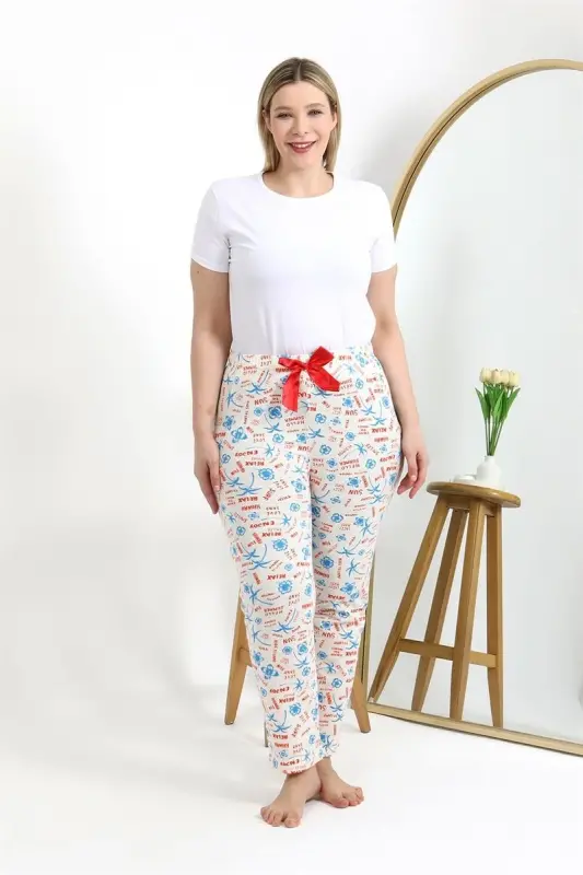 Akbeniz Kadın Pamuklu Büyük Beden Alt Pijama 27558 Ekru - 2