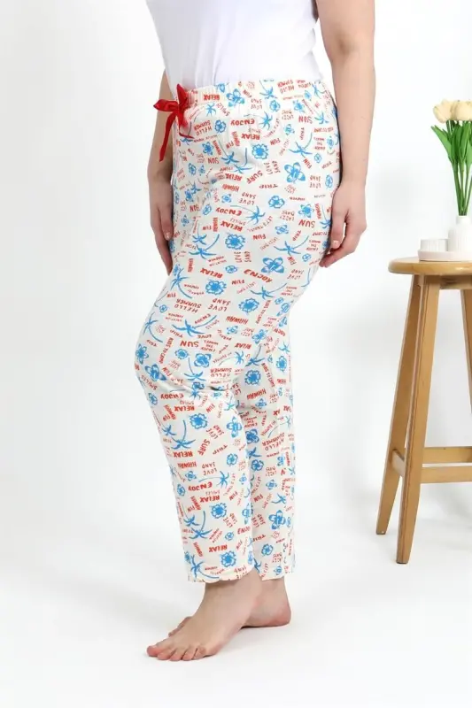 Akbeniz Kadın Pamuklu Büyük Beden Alt Pijama 27558 Ekru - 3