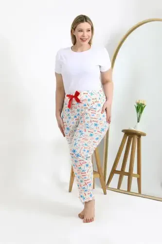 Akbeniz Kadın Pamuklu Büyük Beden Alt Pijama 27558 Ekru - 5