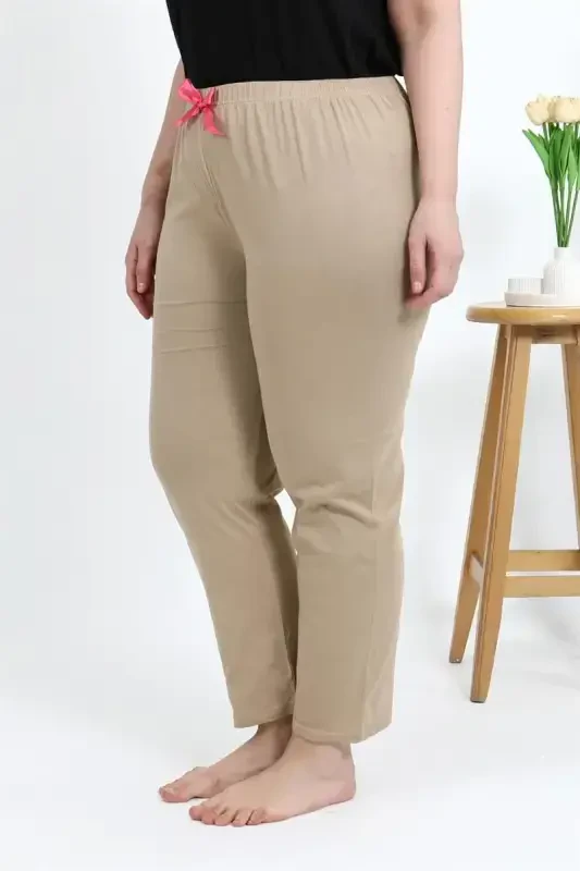 Akbeniz Kadın Pamuklu Büyük Beden Alt Pijama 27559 Bej - 3